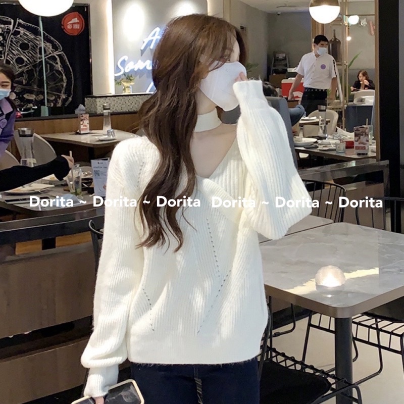 Áo len khoét vai vạt chéo Hàn Quốc - Dorita Boutique