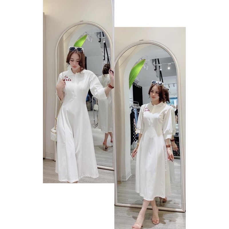 VNU222 - VÁY MAXI POLO TRẮNG CHERRY | BigBuy360 - bigbuy360.vn
