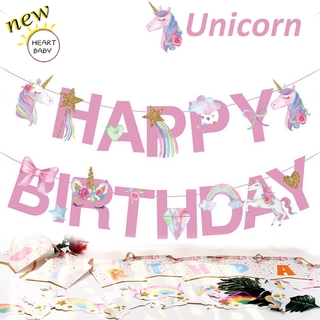 Dây Treo Trang Trí Tiệc Sinh Nhật Hình Kỳ Lân Và Chữ Happy Birthday