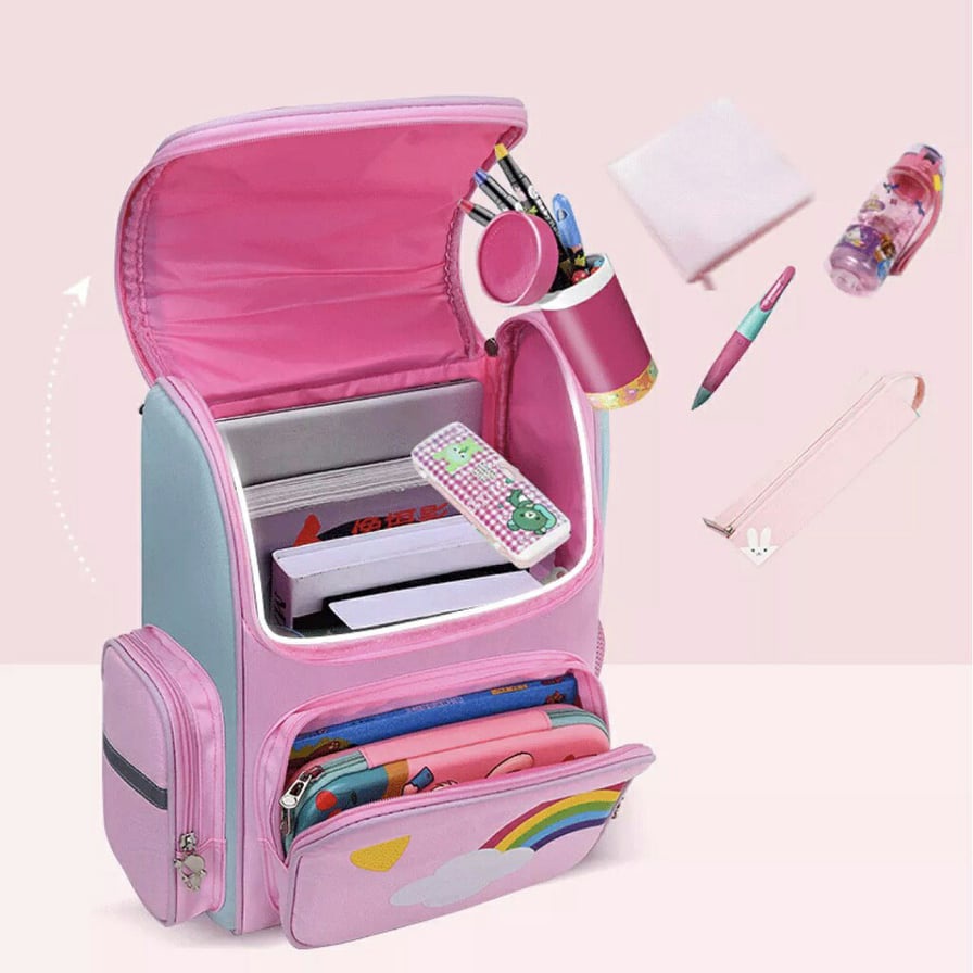 Balo học sinh chống gù, chống thấm nước cao cấp họa tiết Unicorn - Có hệ thống phản quang - BLHS03