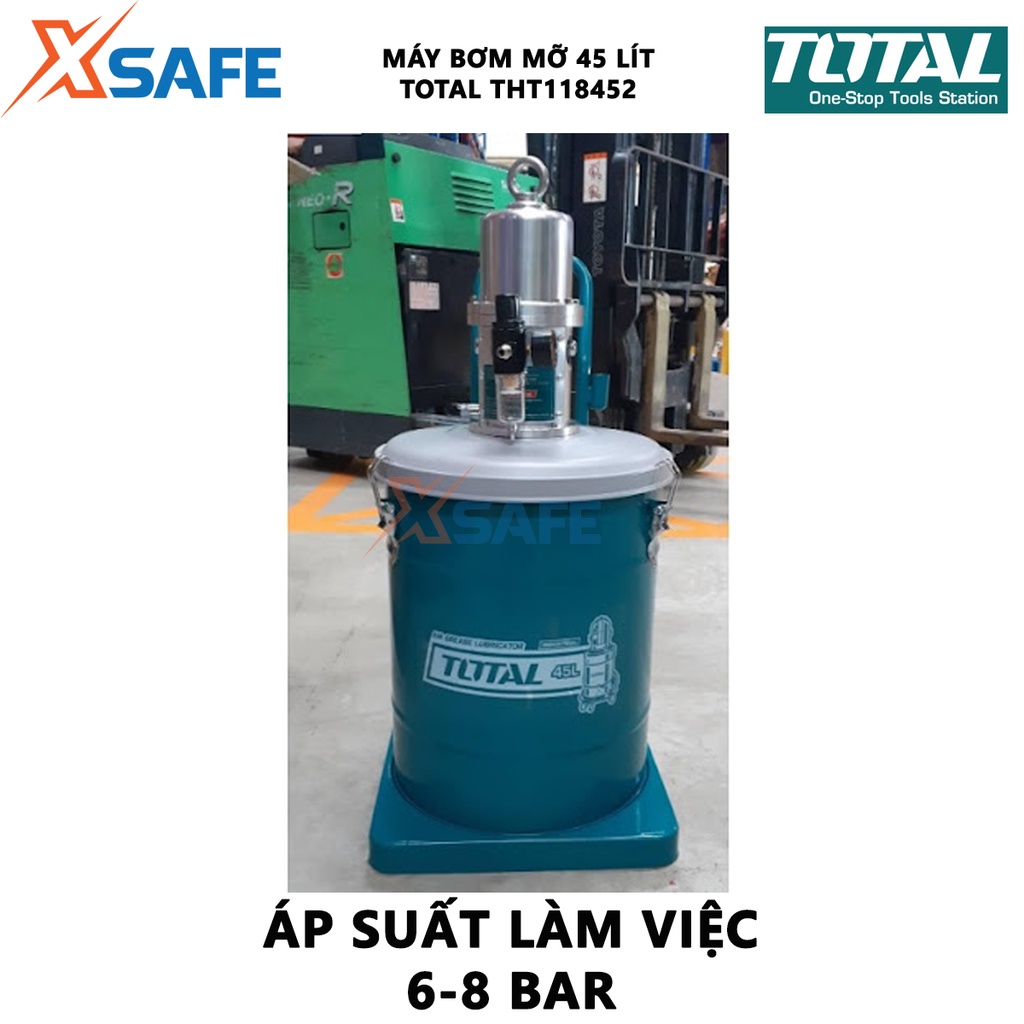 Máy bôi trơn dầu mỡ dùng khí nén TOTAL THT118452 Máy bơm dầu mỡ dung tích 45L thùng rỗng 365*430mm Áp suất tối đa 400bar