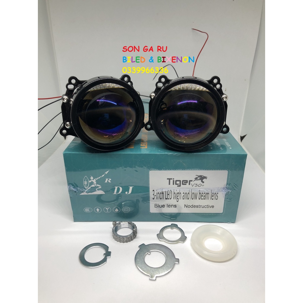 Bi led TIGER V30 plus lens Xanh Tím 3 inch  đui xoáy H4 H7 H11