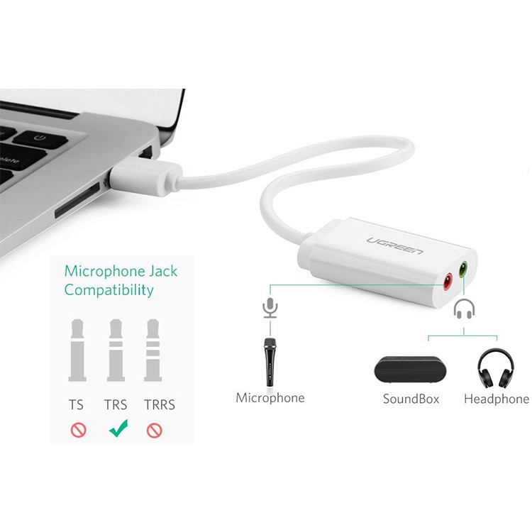 Card sound USB 2.0 to 3.5mm chính hãng Ugreen 30143