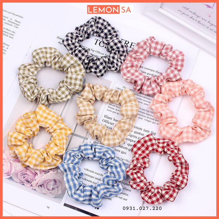 Mini scrunchies dây buộc tóc vải caro bản nhỏ - Mã SC050