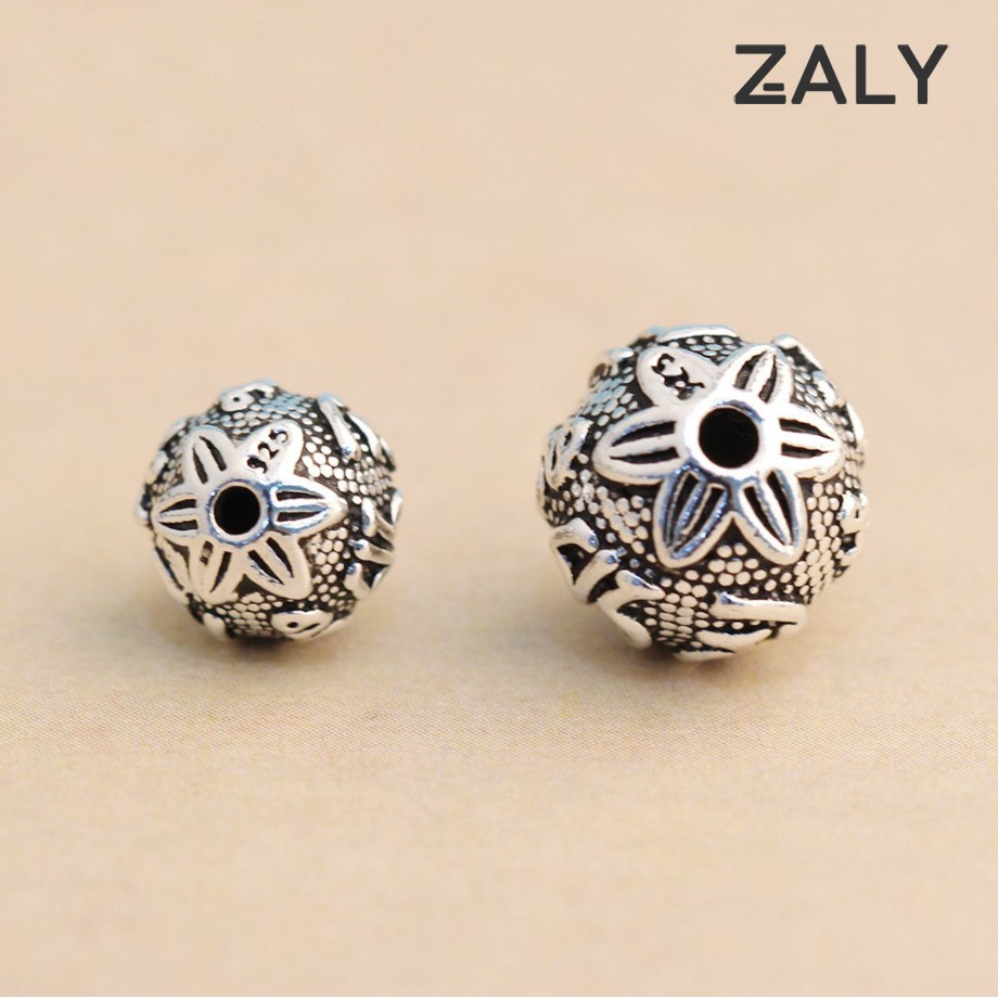 Charm bạc bi tròn khắc Chú đại bi chữ phạn CC35 zaly, Bạc thái S925