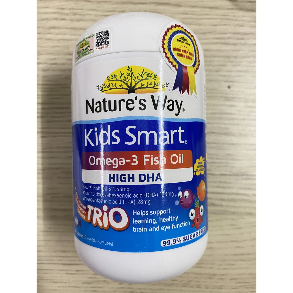 Natures Way Kids Smart Omega-3 Fish Oil.Bổ Sung DHA,EPA Phát Triển Trí Não,Mắt.Lọ 180v