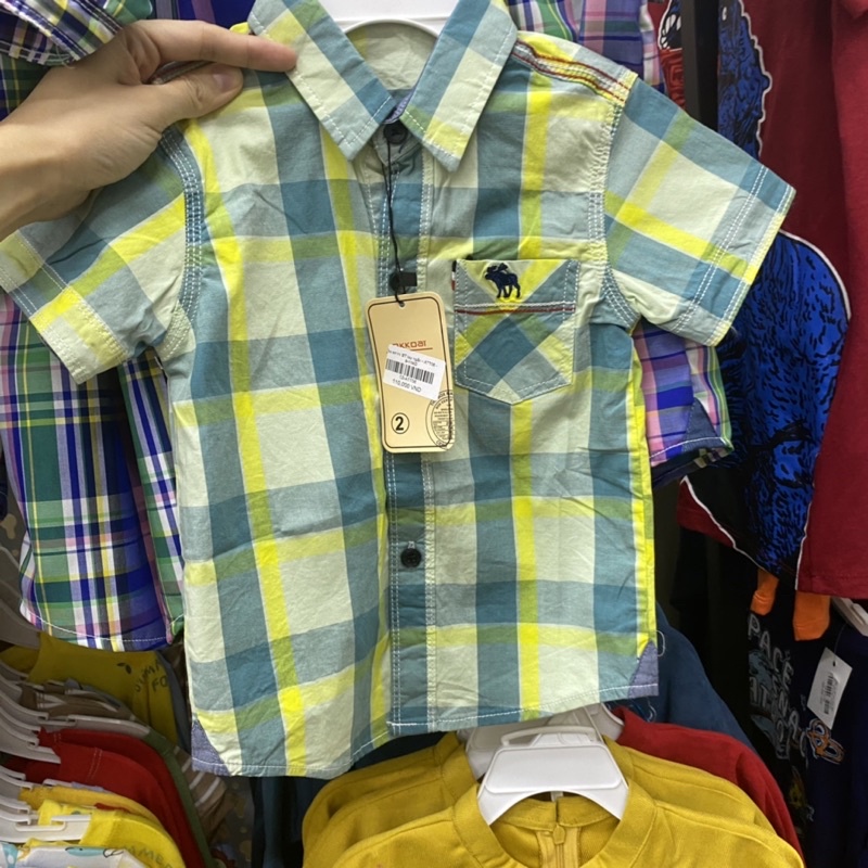 Áo sơ mi bé trai cao cấp 10-30kg tay ngắn kẻ ca rô túi ngực bebefamilyshop - ATT