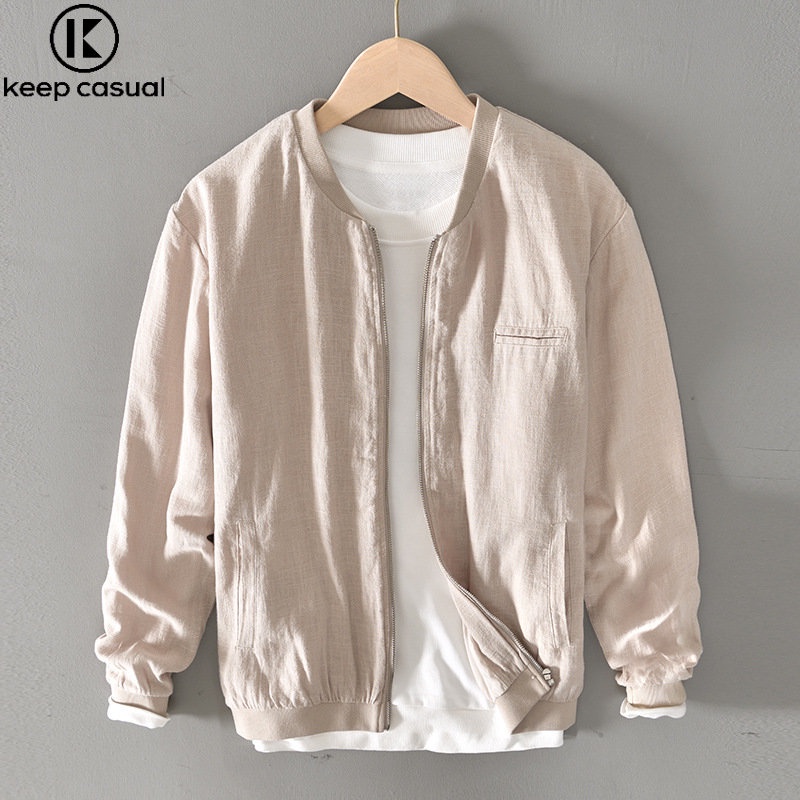 Áo Khoác Bóng Chày Bằng Cotton Linen Dáng Rộng Thoáng Khí Phong Cách Cổ Điển Giản Dị Mới Dành Cho Bạn Nam
