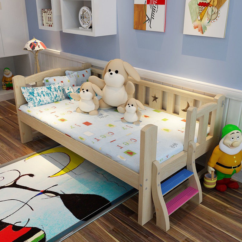 ❁✠Lan can giường trẻ em bằng gỗ chắc chắn nhỏ đơn công chúa cho bé cạnh khâu mở rộng cũi