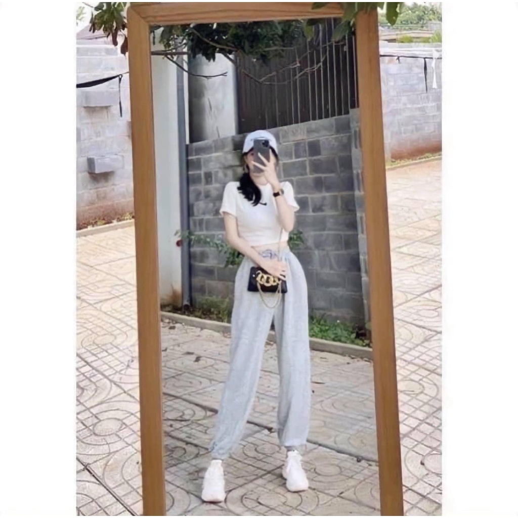 Quần jogger nữ lưng chun bo gấu siêu đẹp