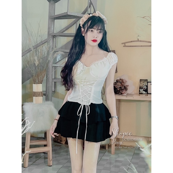 Set áo đan dây phối chân váy tầng