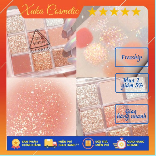 Phấn mắt Dikalu 9 Tone nhũ Bảng phấn mắt 9  ô kim tuyến  Dikalu Coco Venus mã Xuka cosmetic PM09