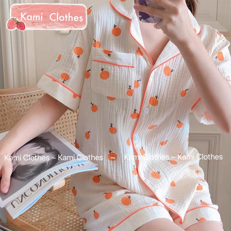 Bộ Đồ Ngủ Nữ Pijama Quả Cam chất vải xô mềm - Kami Clothes