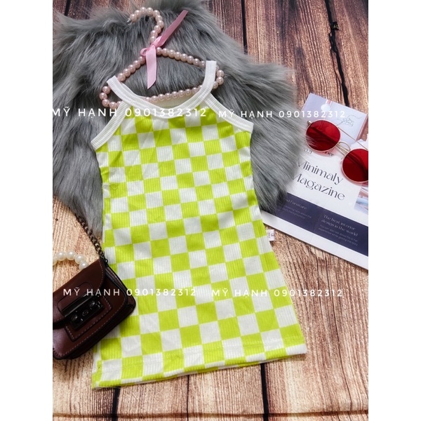 váy caro cổ yếm cho bé (7-25kg)