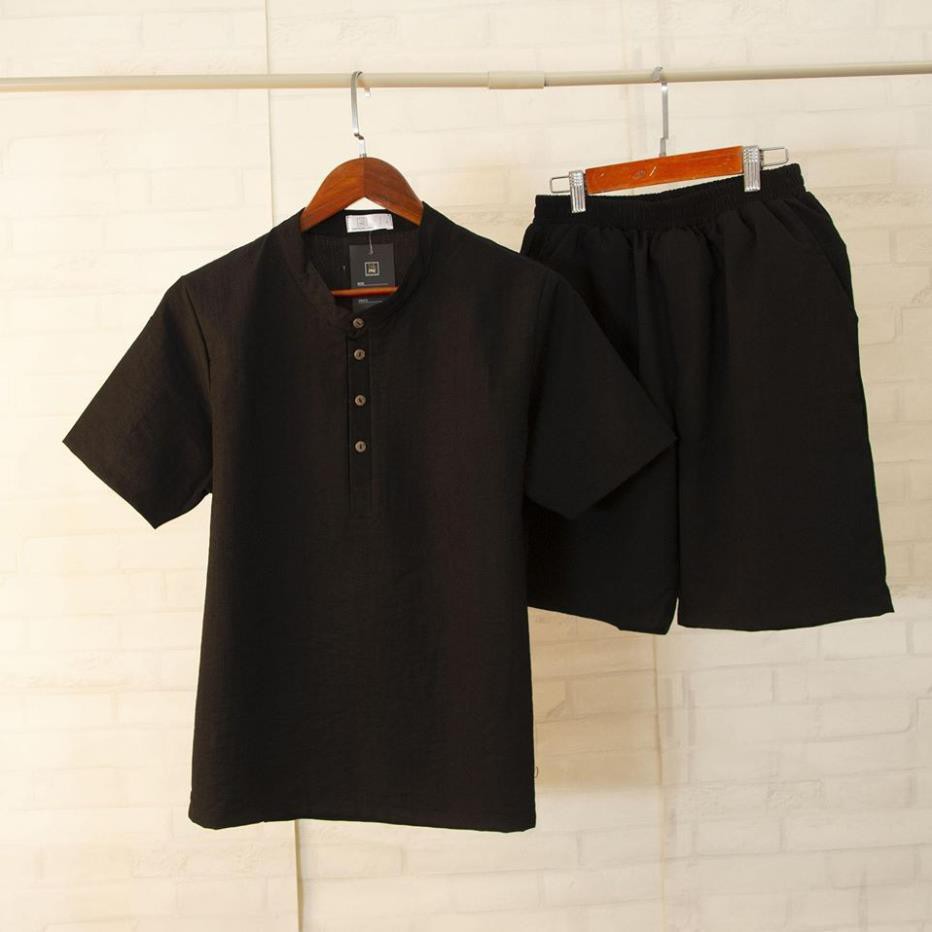 Bộ đũi nam cổ tàu ngắn tay l bộ quần áo nam cộc tay nam chất đũi đẹp | BigBuy360 - bigbuy360.vn