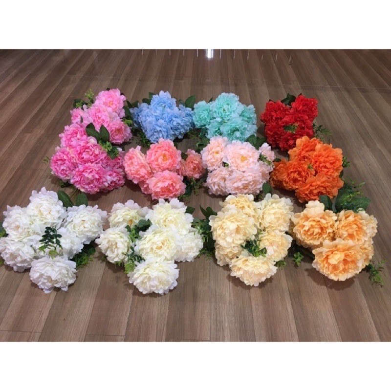 Cành hoa Mẫu đơn ,hoa trà ,cúc pha lê 7 bông size lớn vải lụa cao cấp