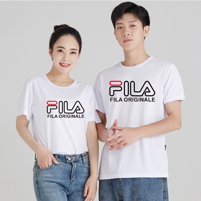FILA Áo thun thể thao tay ngắn cổ tròn màu trắng/đen thời trang mùa hè cho nữ