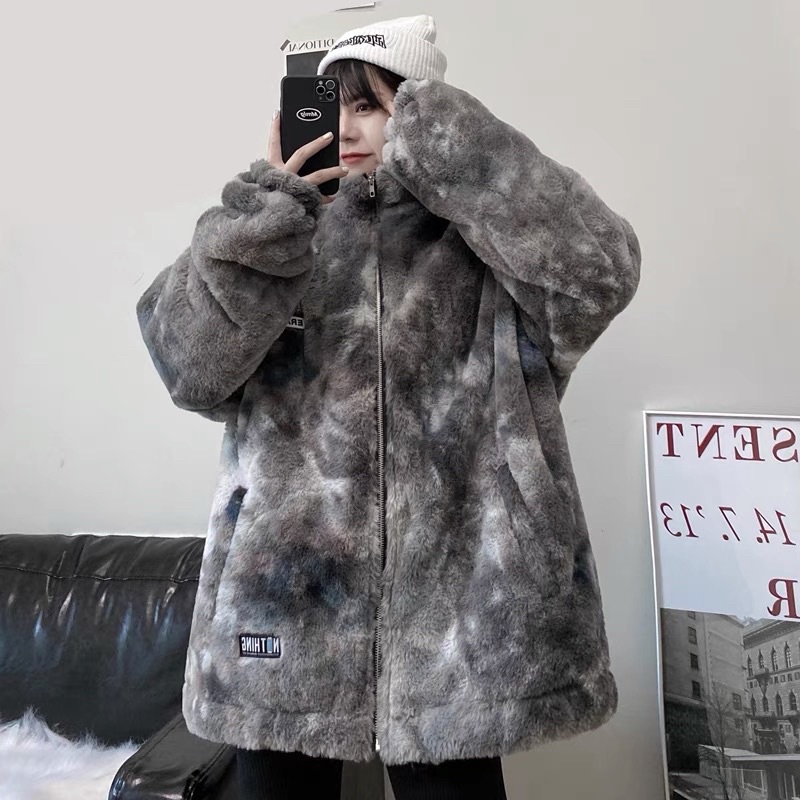 Áo khoác lông màu xám khói lông siêu mịn