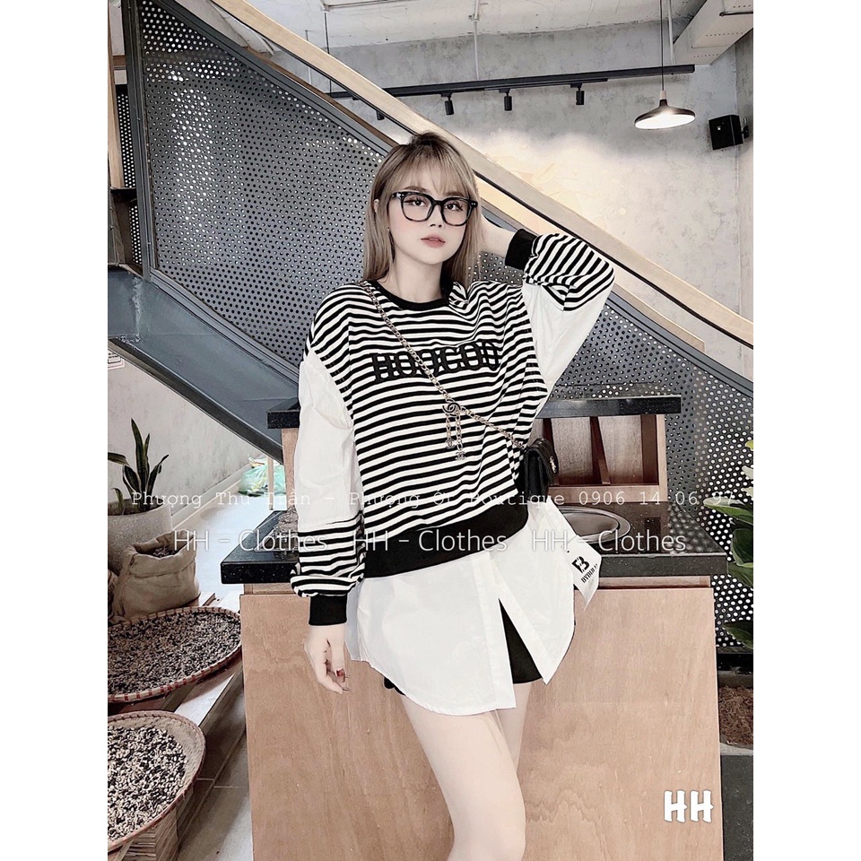 Áo sơmi phối kẻ ngang LT347