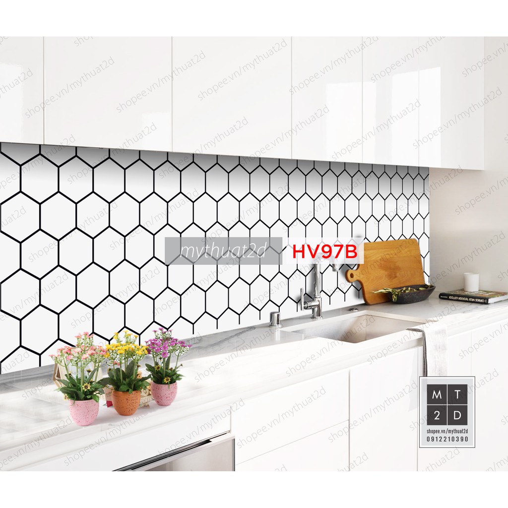 Sét 3 mét dài Decal gạch bông hoạ tiết đơn giản đen trắng trang trí quầy quán nhà cửa_kt 300x60cm