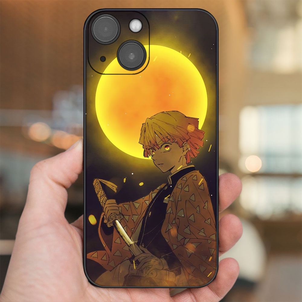 Ốp lưng iPhone 14 dẻo đen cạnh vuông in hình Zenitsu Kimetsu no Yaiba