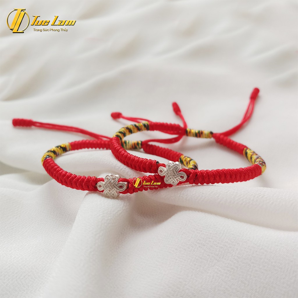 Vòng tay chỉ đỏ may mắn bện charm bạc cát tường hình họa tiết 2A32 - Tuệ Lâm