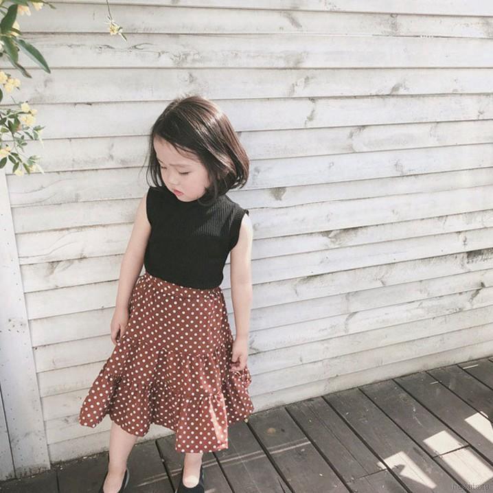 Bộ áo sát nách + chân váy chấm bi cho bé gái