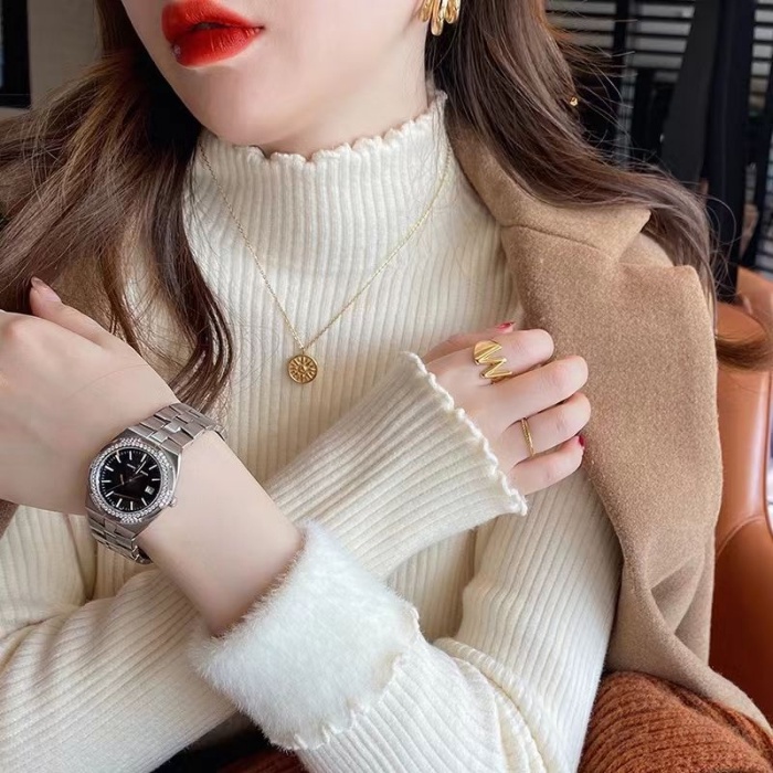 Áo Sweater Dệt Kim Tay Dài Cổ Lọ Lót Nhung Giữ Ấm Thời Trang Mùa Đông Cho Phái Nữ