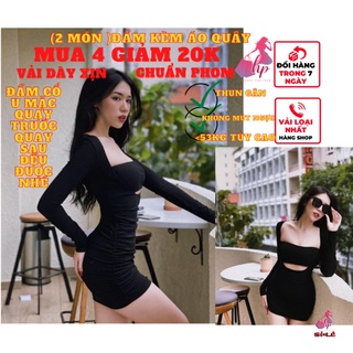 Váy đầm om body nữ tay dài mặc 2 kiểu cổ u kèo áo ống quây ngực mẫu mới siêu trẻ trung-VD101
