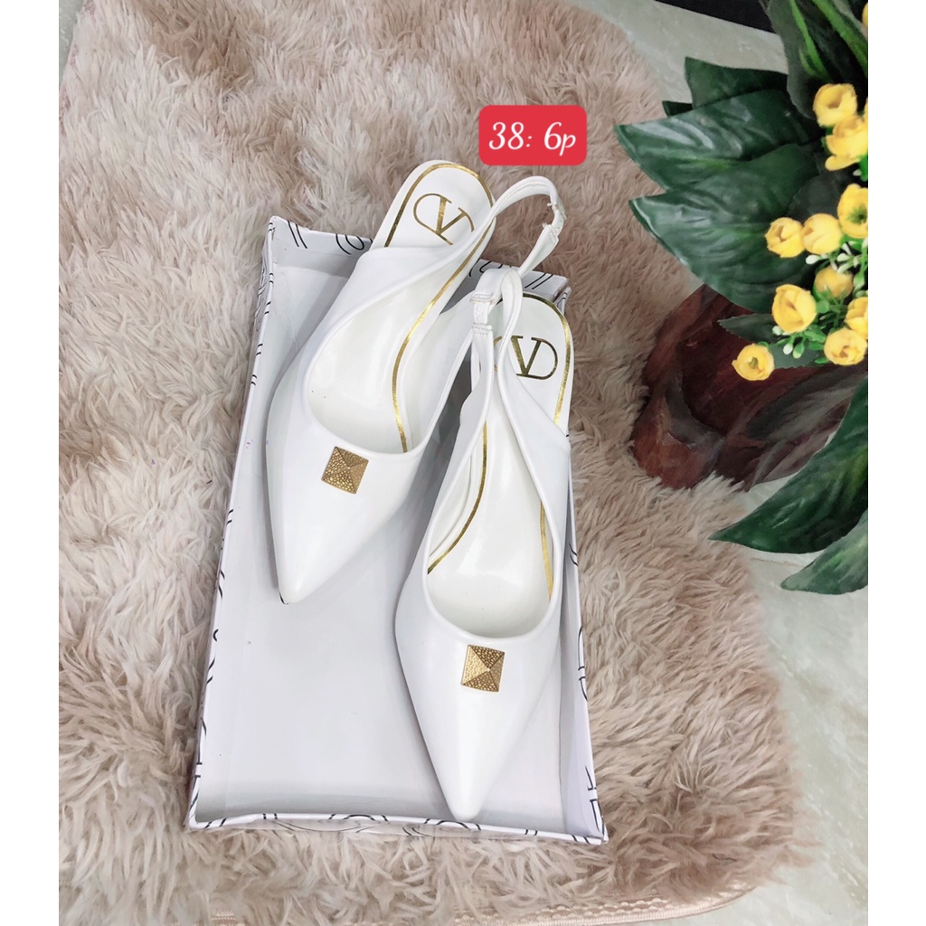 Giày cao gót nữ Quảng Châu hiệu Valentino công sở full hộp túi cao cấp màu trắng