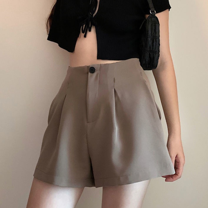 Quần Short Chữ A Ống Rộng Lưng Cao Màu Cà Phê Thời Trang Mùa Hè Mới Cho Nữ