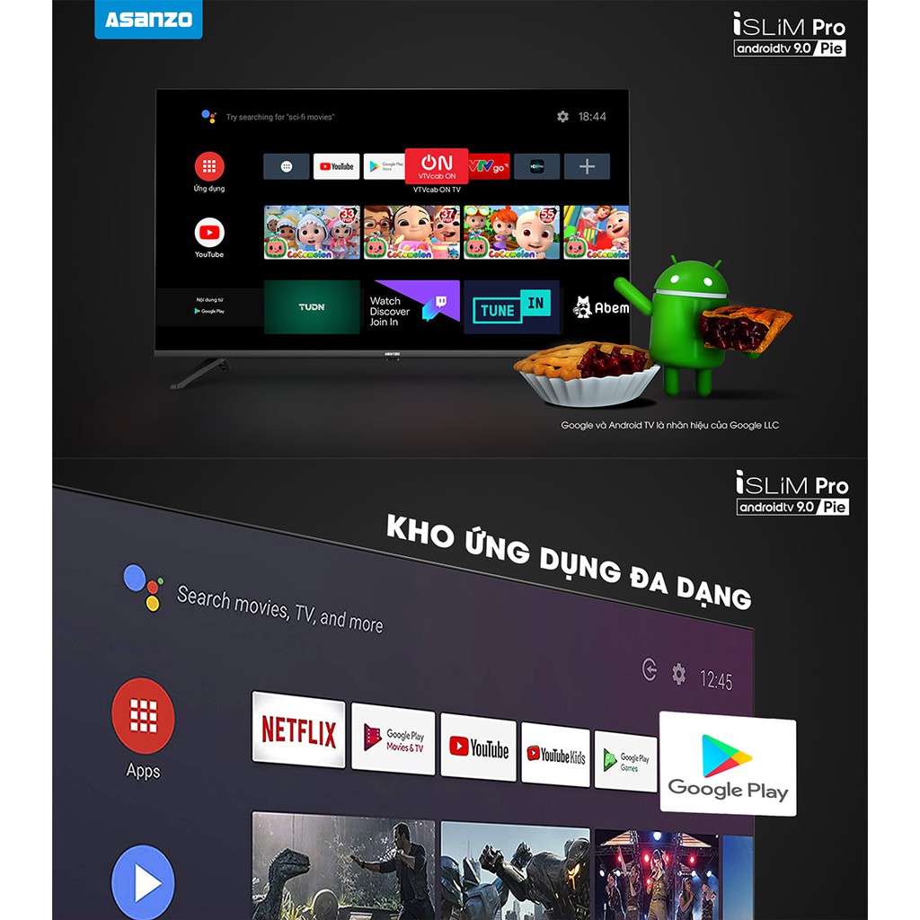 Smart Voice Tivi Asanzo ISlim 55 inch 55SL800 Android 9.0, UHD 4K, Có Remote Giọng Nói, Wifi. DVB-T2, Tivi Giá Rẻ