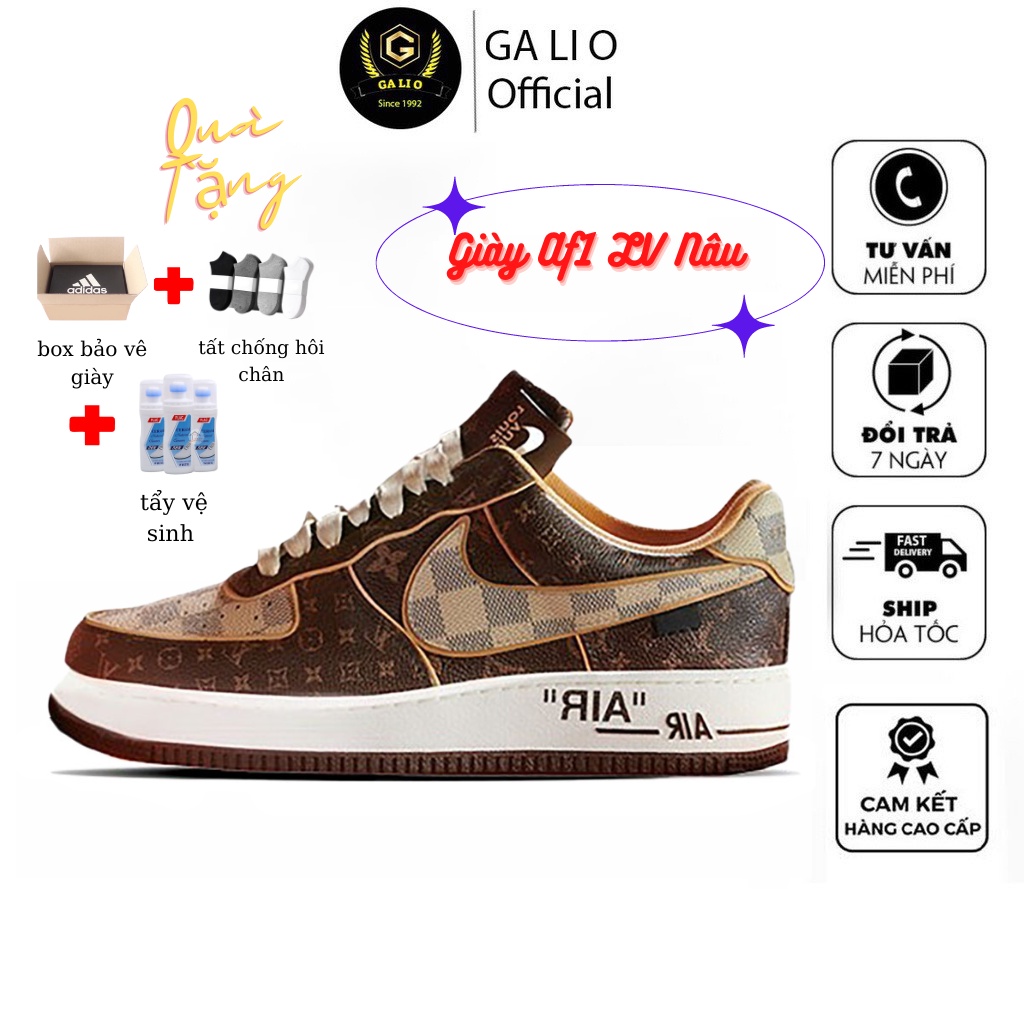 Giày af1 LV nâu phiên bản cao cấp,giày sneaker nam nữ AF1 LV nâu full size