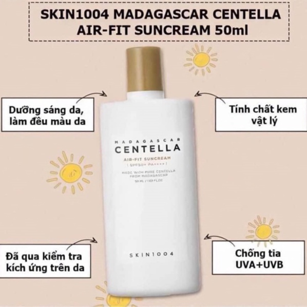 Kem chống nắng cho da nhạy cảm chiết xuất rau má Skin 1004 Madagascar Centella Air-fit Suncream SPF50+ 50ml