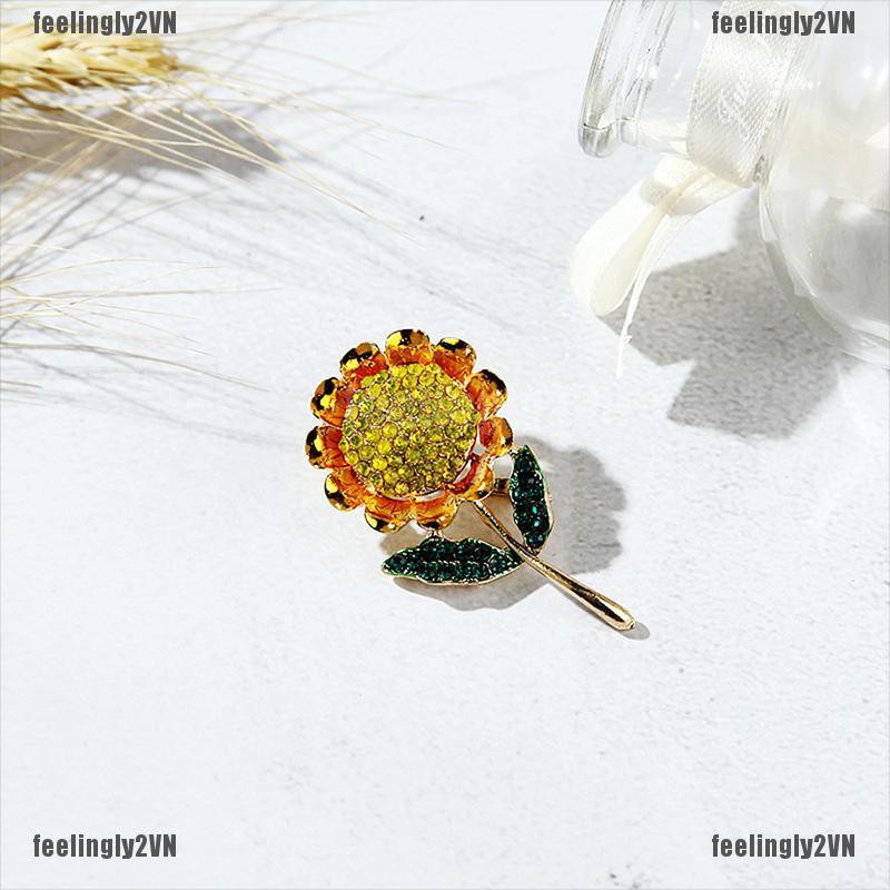❤Mặt Trời❤ Huy Hiệu Cài Áo Hình Hoa Hướng Dương Đính Đá Xinh Xắn