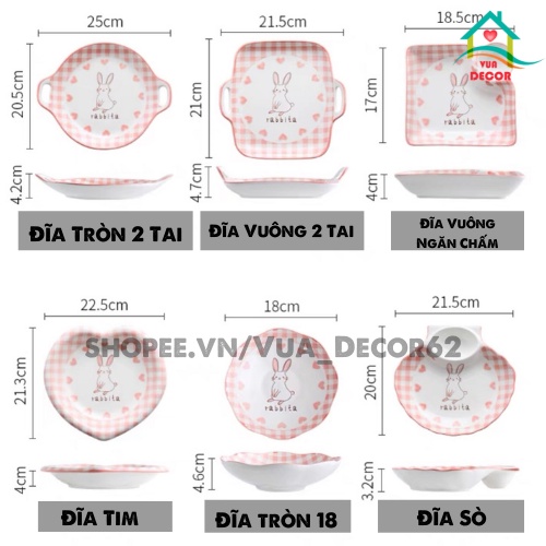 Bộ Bát Đĩa  Thỏ Hồng  Chén Dĩa Dễ Thương Tô Đĩa Sứ Decor Bát Ăn Cơm Cho Bé Đẹp Cute Cao Cấp