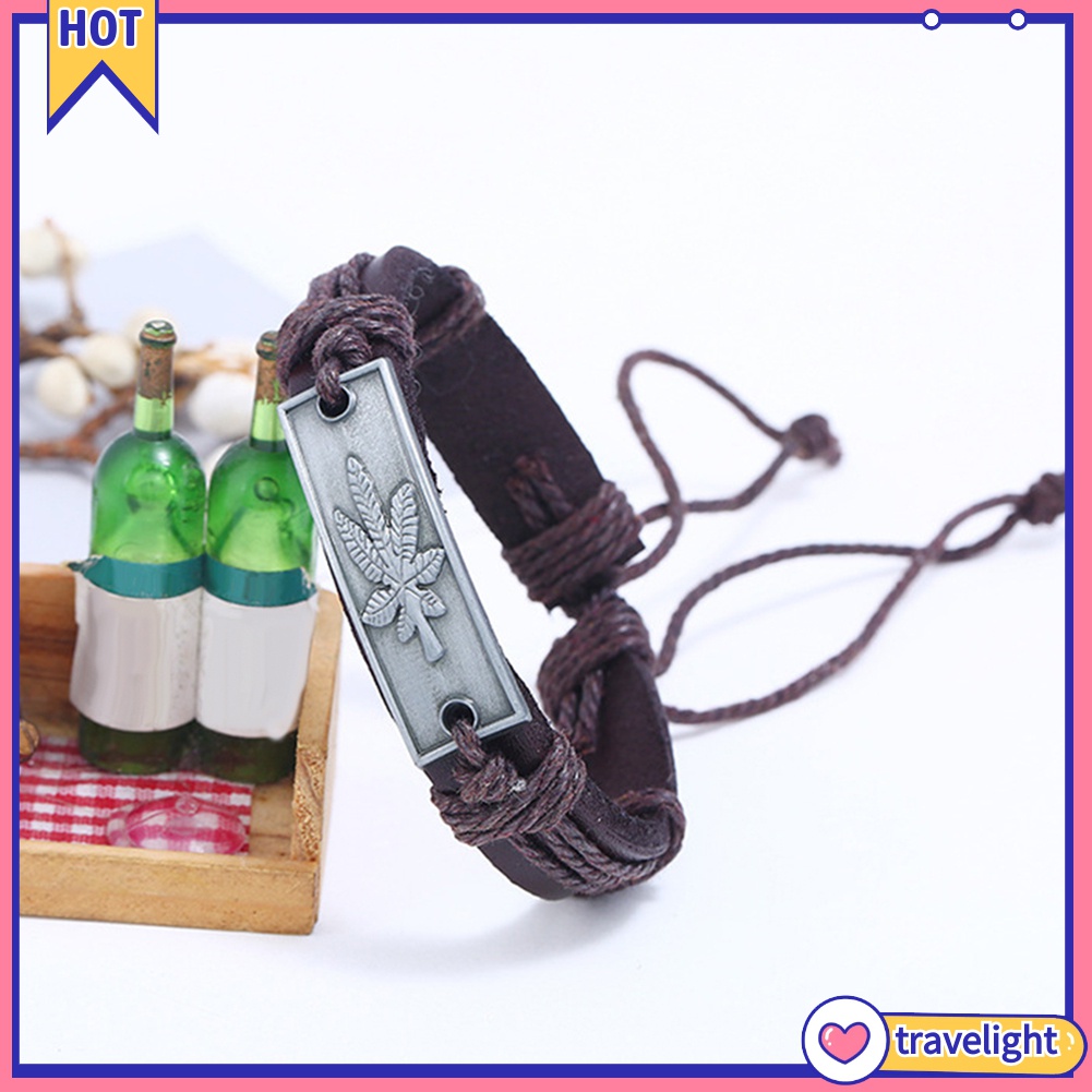(Travelight) Vòng Tay Giả Da Mặt Hình Lá Phong Phong Cách Vintage K2