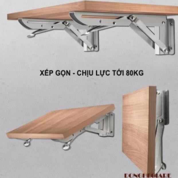 Bộ 2 bản lề gập inox, eke inox bàn lề gấp thông minh treo tường chịu lực 80kg Loại Tốt (Đồ làm mộc)