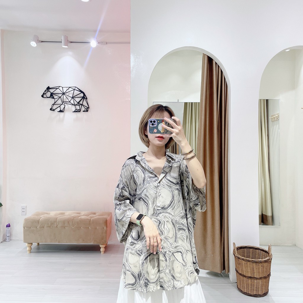 Sơ mi loang gỗ xám ngắn tay | 11 HIN