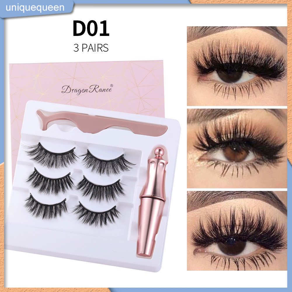 Set 3 cặp lông mi giả từ tính 3D kèm bút kẻ mắt và nhíp gắp tiện dụng
