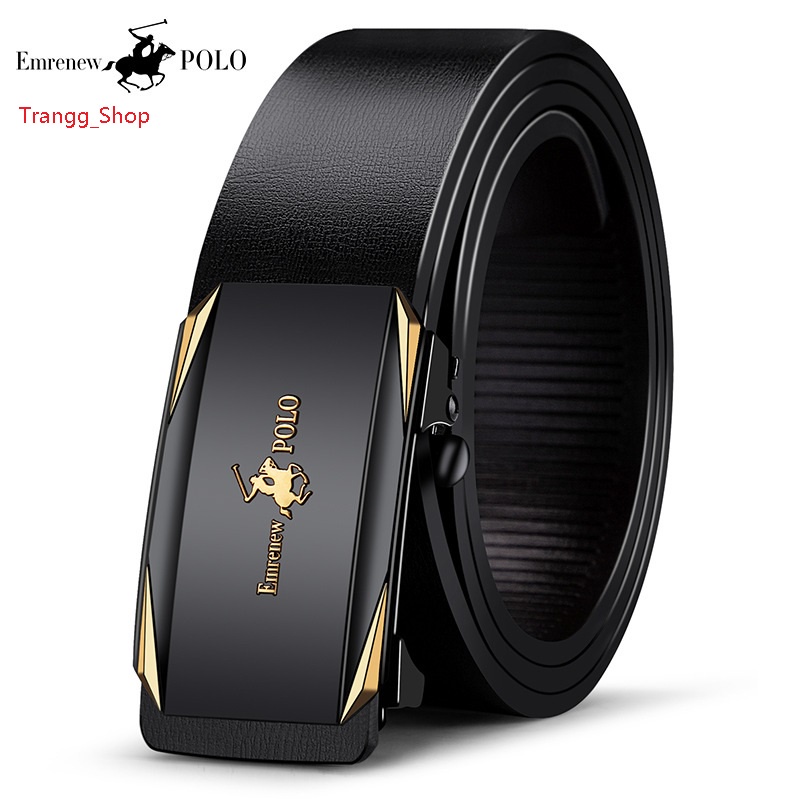 Thắt lưng da nam cao cấp EMRENEW POLO-Full hộp đựng-da nịt bò 2 lớp -BH 12 tháng