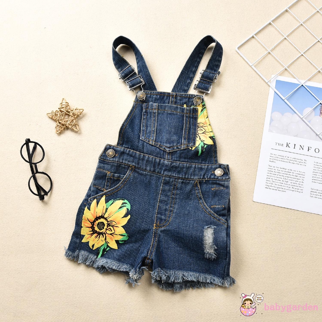 Quần Yếm Denim In Hoa Hướng Dương Cho Bé Gái