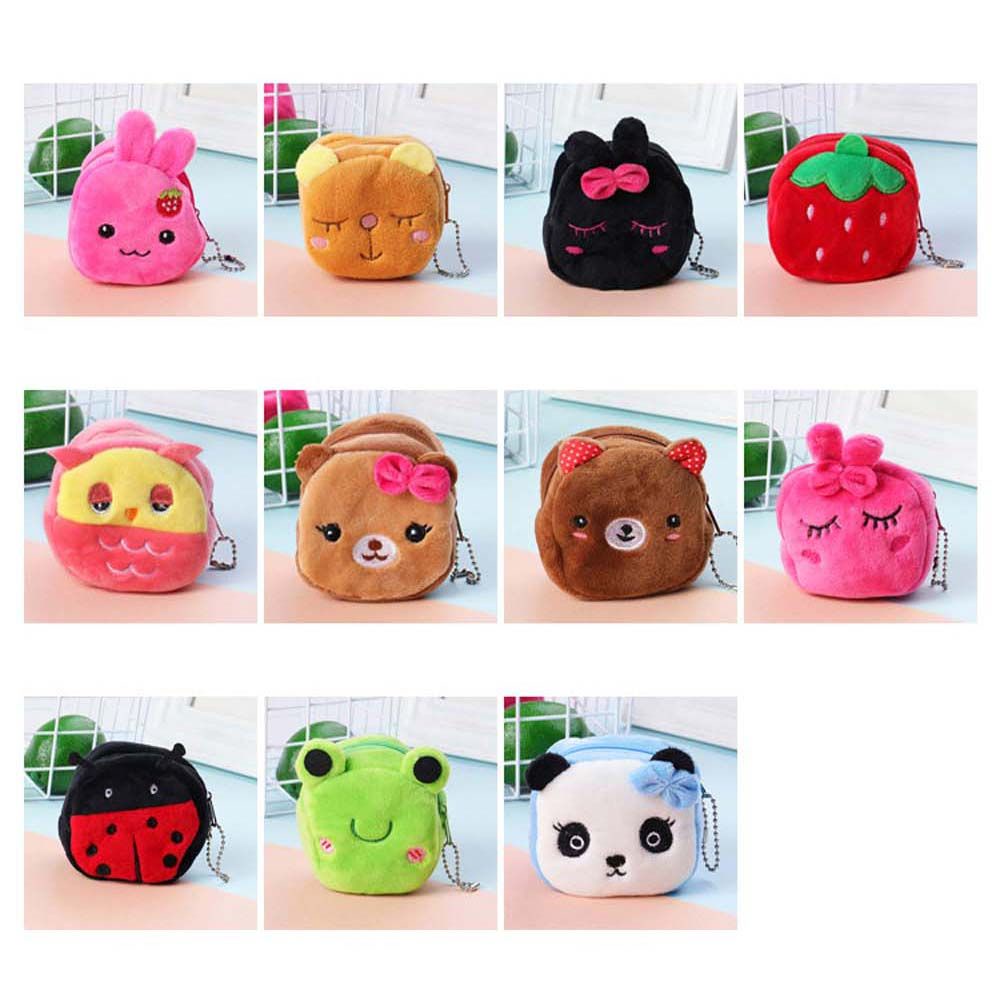 Ví đựng tiền xu mini bằng vải bông in họa tiết hoạt hình dễ thương cho nữ