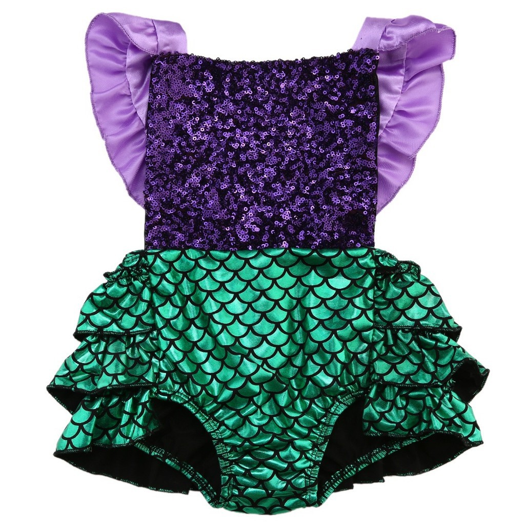 ღ♛ღBaby Girl Sequins Little Mermaid Bodysuit Romper Jumpsuit Outfit Sunsuit Clothes