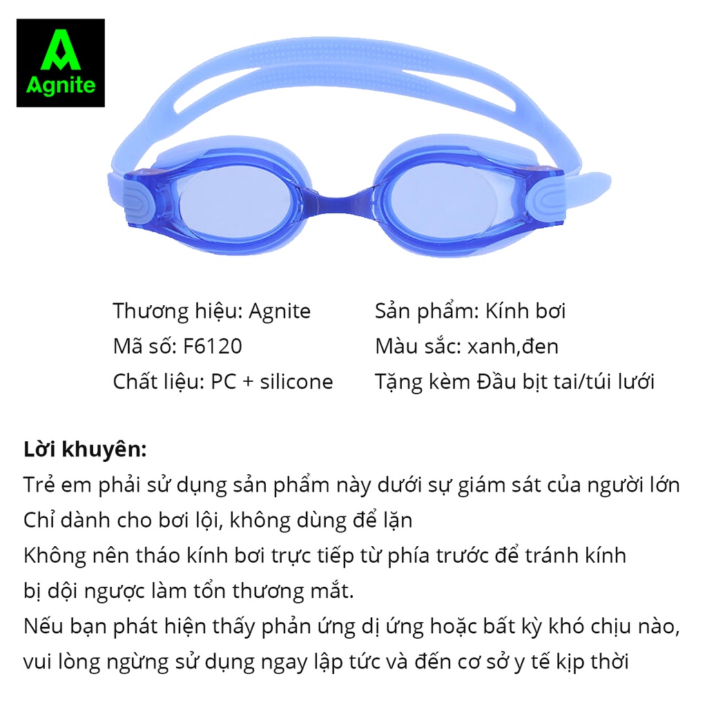 [Quà tặng] Kính bơi người lớn, trẻ em chính hãng Agnite chống tia UV bảo vệ mắt, thấu kính trong, tầm nhìn rõ