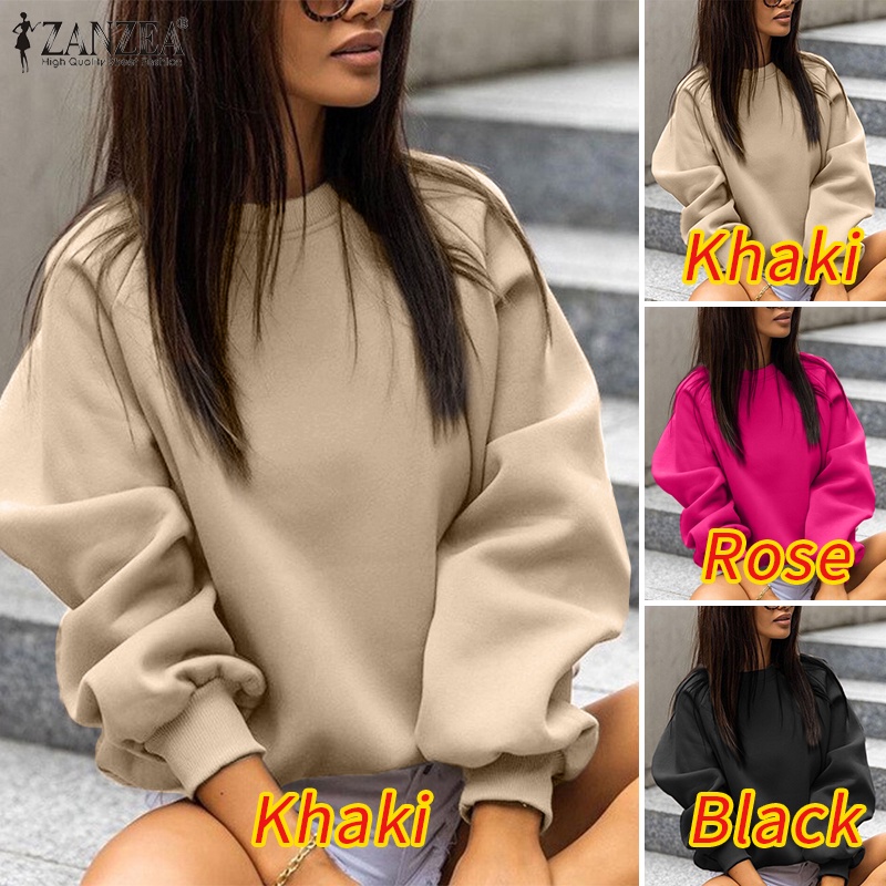 Áo nỉ nữ Zanzea dài tay cổ tròn form rộng thời trang châu Âu
