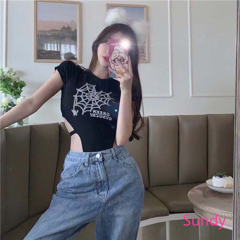 Áo liền quần Tay Ngắn Dáng Ôm Họa Tiết One Piece Thời Trang Cá Tính Cho Nữ