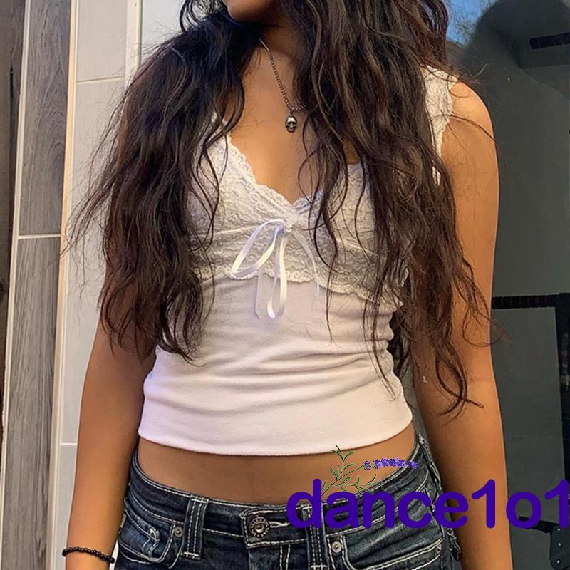 ◑KJ♡Women Casual Deep V-neck Slim Fit Tank Tops Y2K Vintage