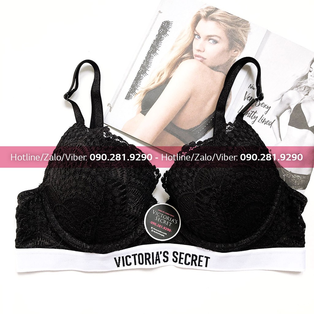 (Bill Mỹ) 32A/A70 - Áo bra nâng ngực màu đen phối ren sexy - Hàng nhập Victoria's Secret USA