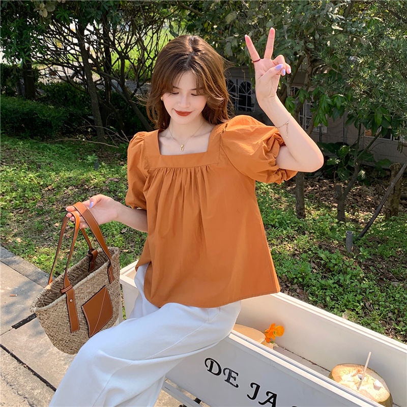 Áo Kiểu Tay Phồng Cổ Vuông Thiết Kế Mới Thời Trang Mùa Hè Dành Cho Nữ